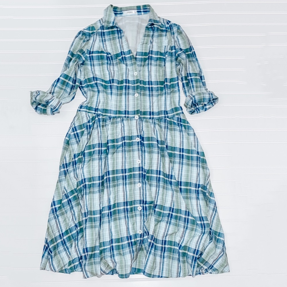 eShakti cotton plaid shirt dress | sz L